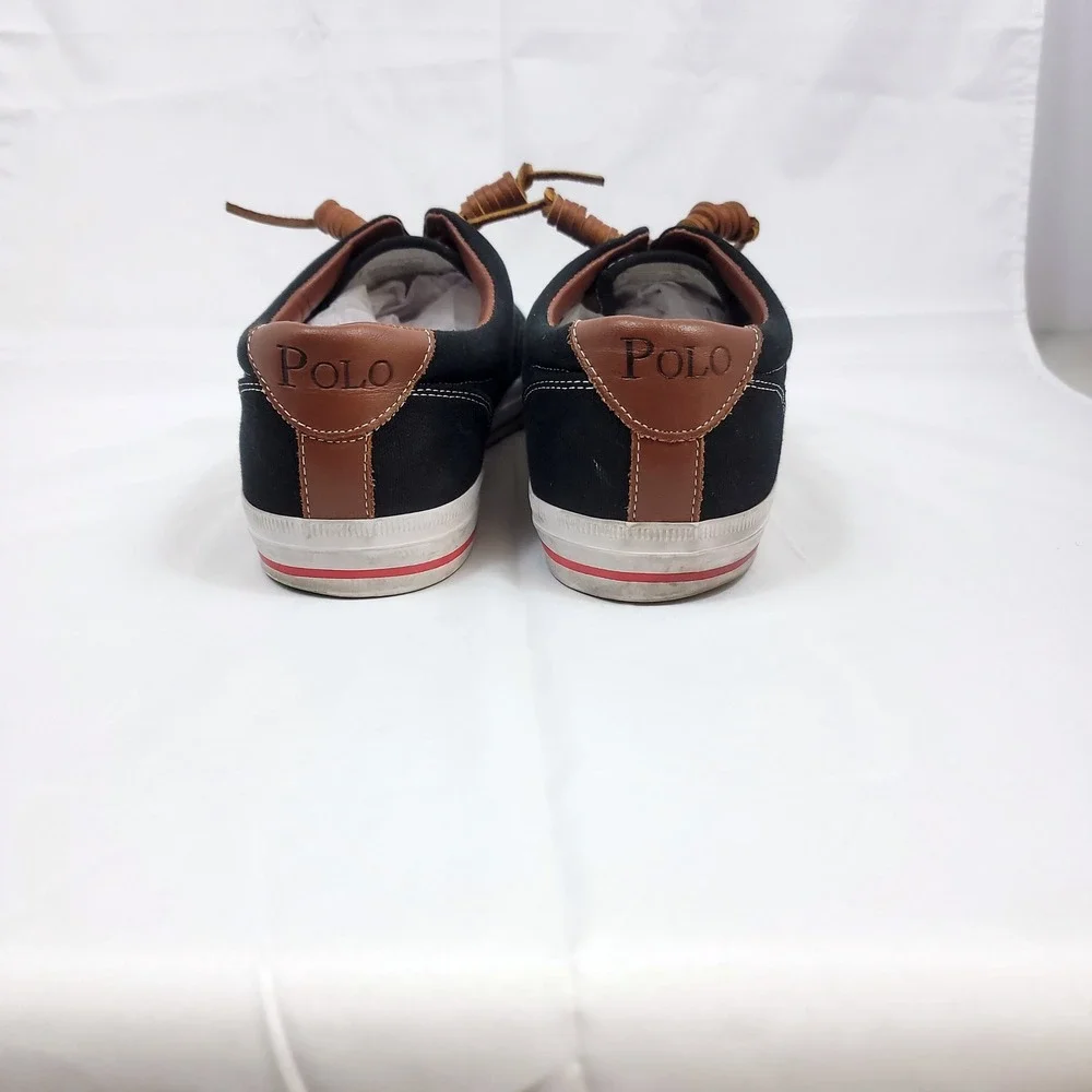 Polo Ralph Lauren Vaughn Sneakers Mens 13D Black Canvas Leather Trim Low Top - Picture 6 of 8
